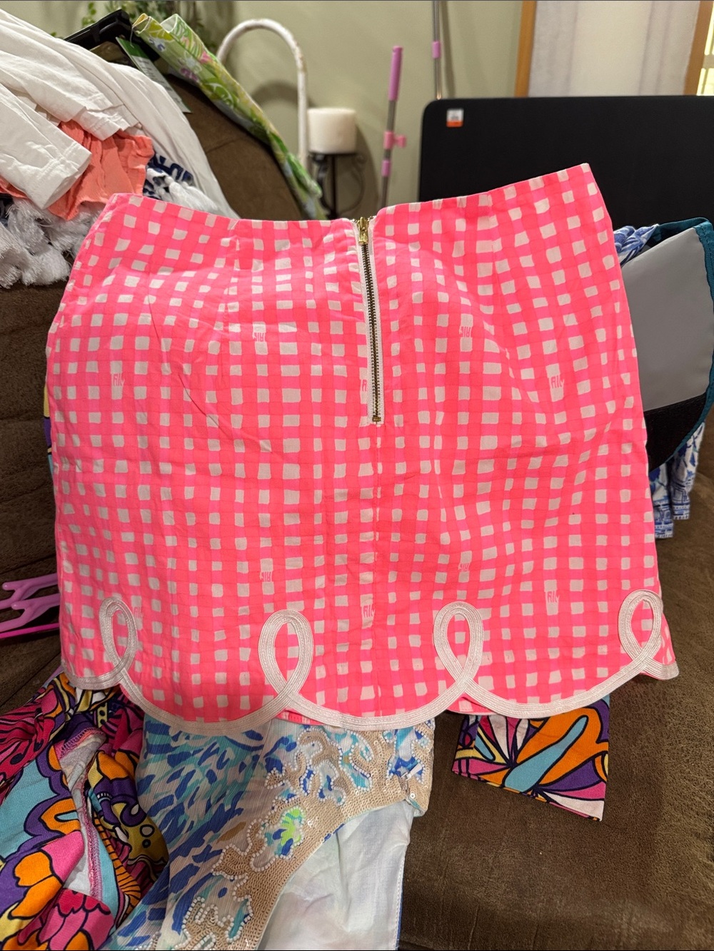 Lilly Pulitzer Women's Pink Gingham Scallop Hem Skirt, 00 - Picture 2 of 3